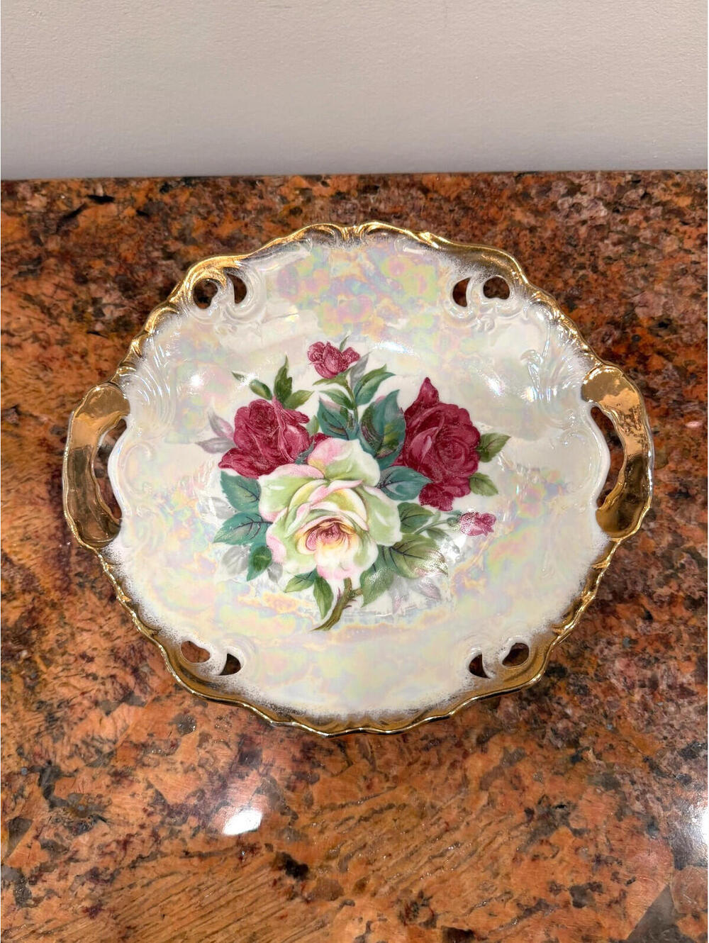 Vintage Japanese Porcelain Flower Dish Trinket Tray